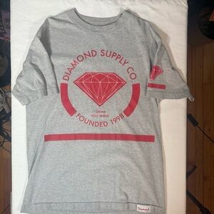 Diamond Supply Co. Gray and Red Short Sleeve Tee
